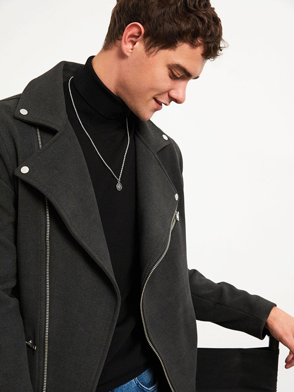 Slim Fit Biker Collar Men's Cachet Coat-4