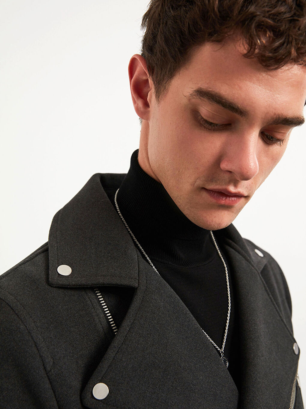 Slim Fit Biker Collar Men's Cachet Coat-7