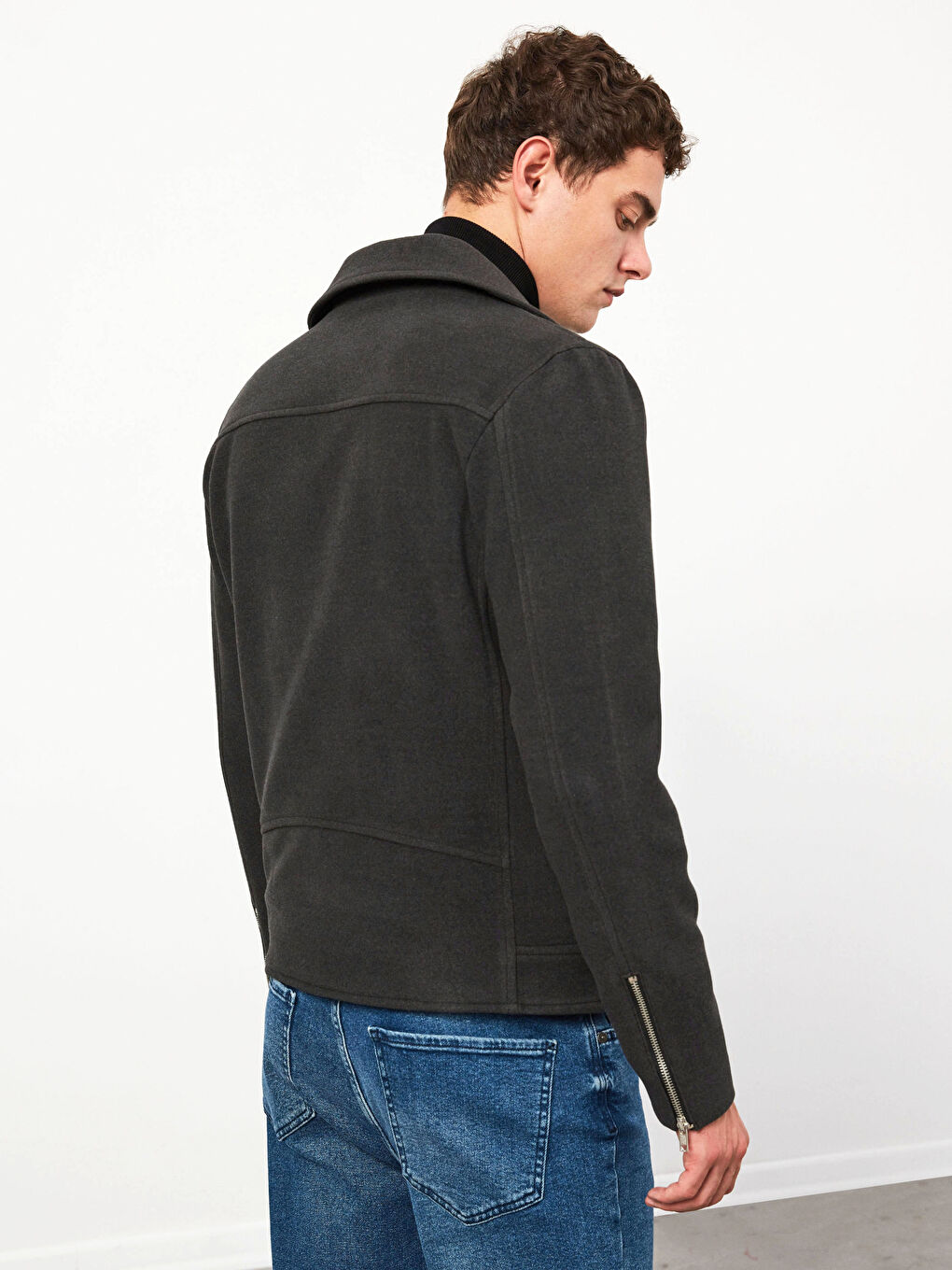 Slim Fit Biker Collar Men's Cachet Coat-8