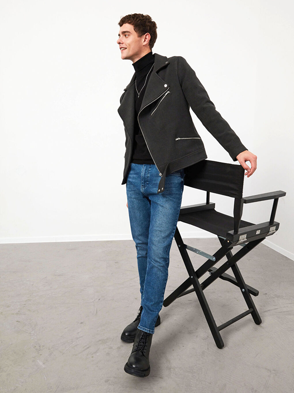 Slim Fit Biker Collar Men's Cachet Coat