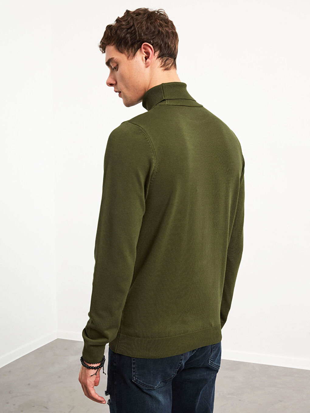 Haki Balıkçı Yaka İnce Triko Kazak-6