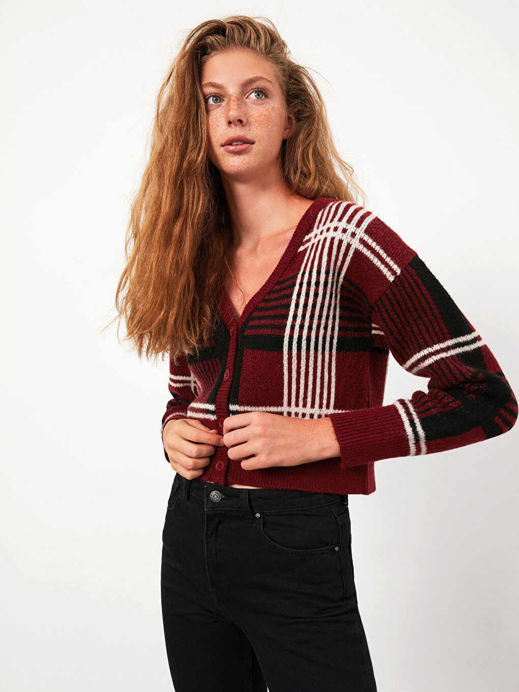 Cardigan en tricot à carreaux-1