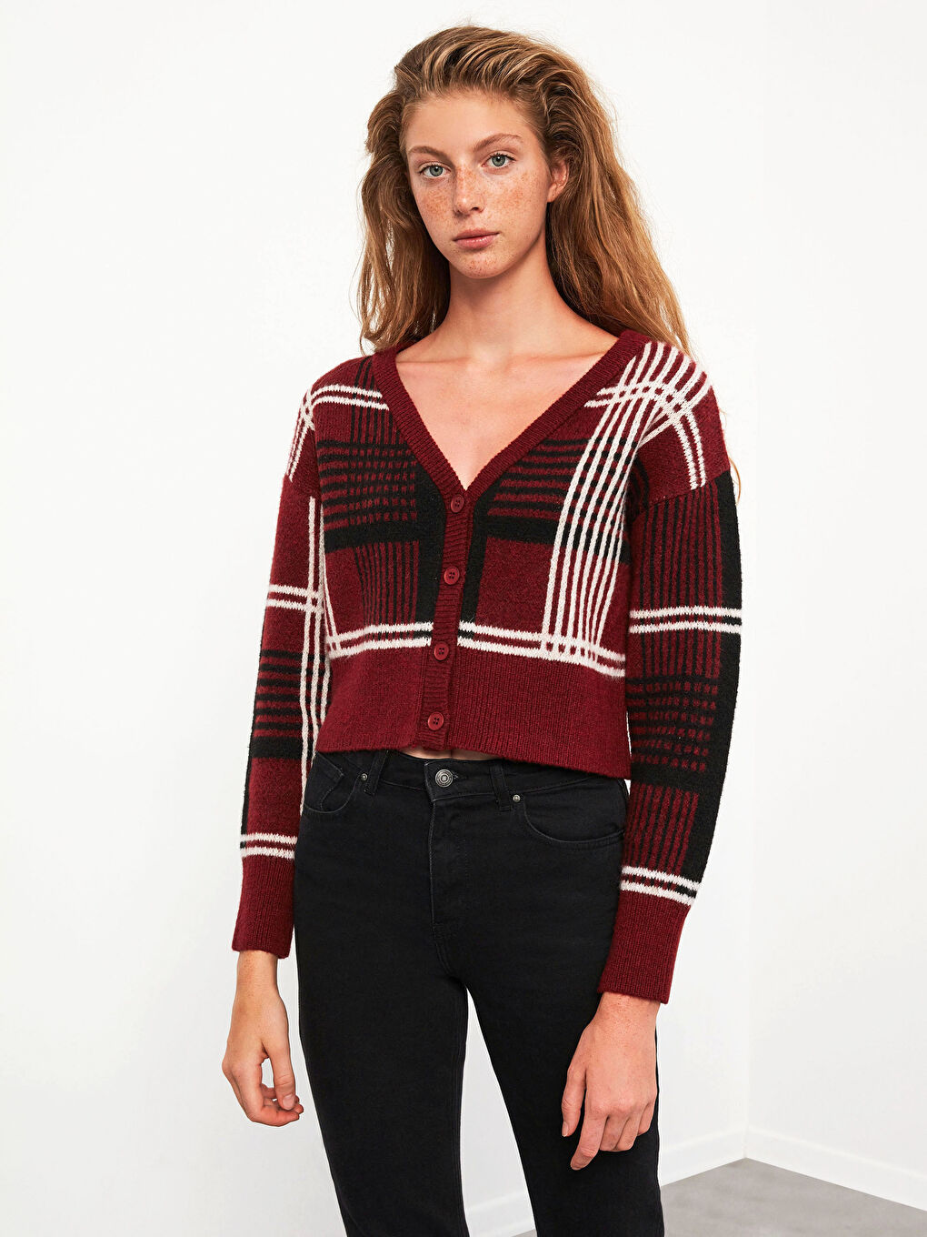 Cardigan en tricot à carreaux-2