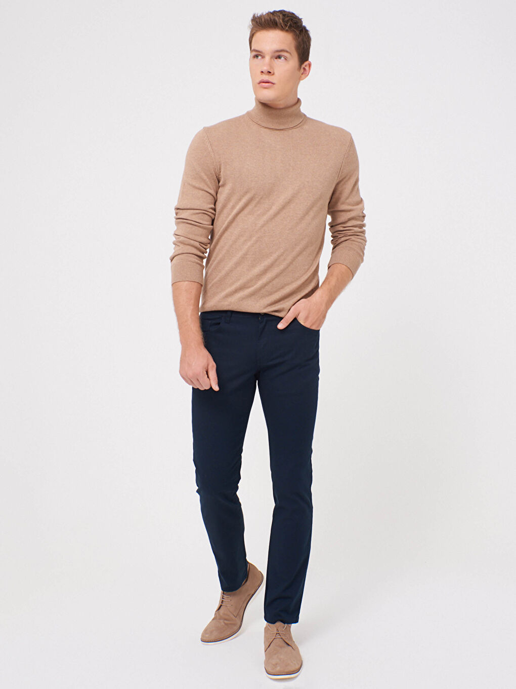 Lacivert Slim Fit Gabardin Chino Pantolon