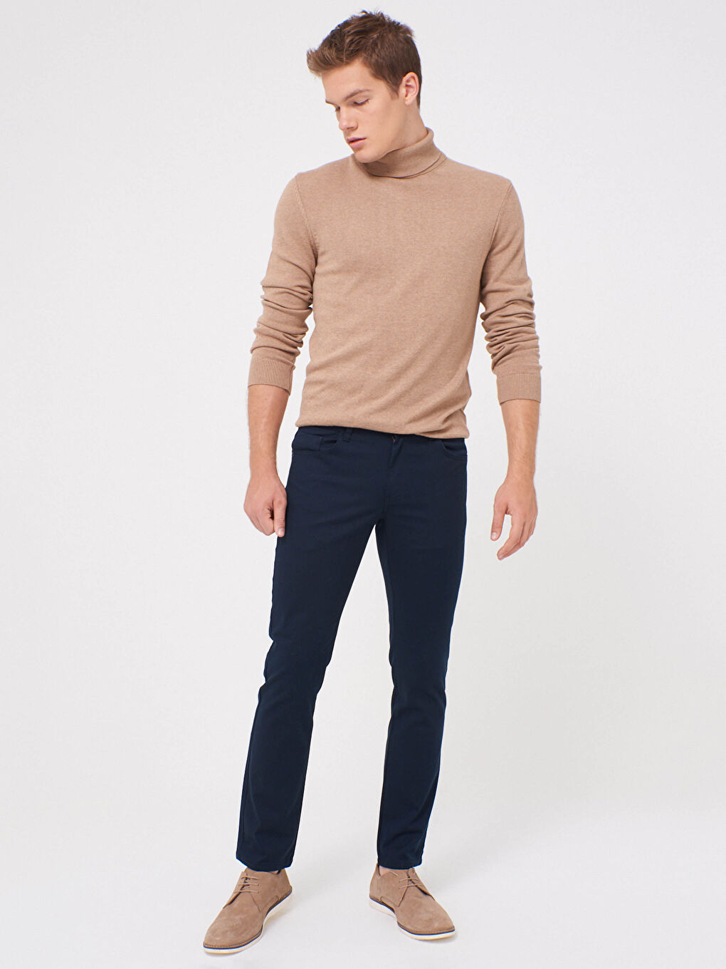 Lacivert Slim Fit Gabardin Chino Pantolon-1