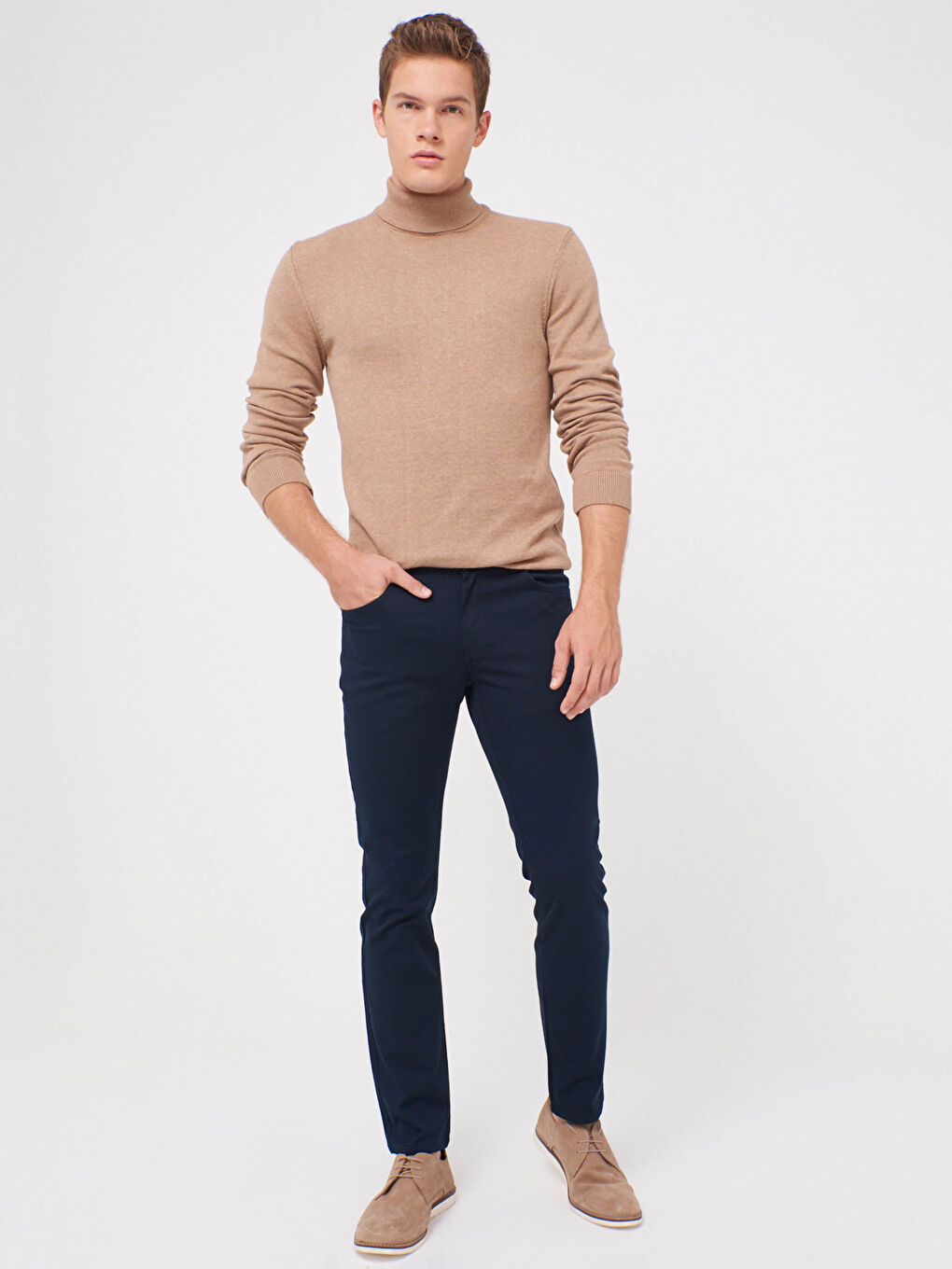 Lacivert Slim Fit Gabardin Chino Pantolon-2