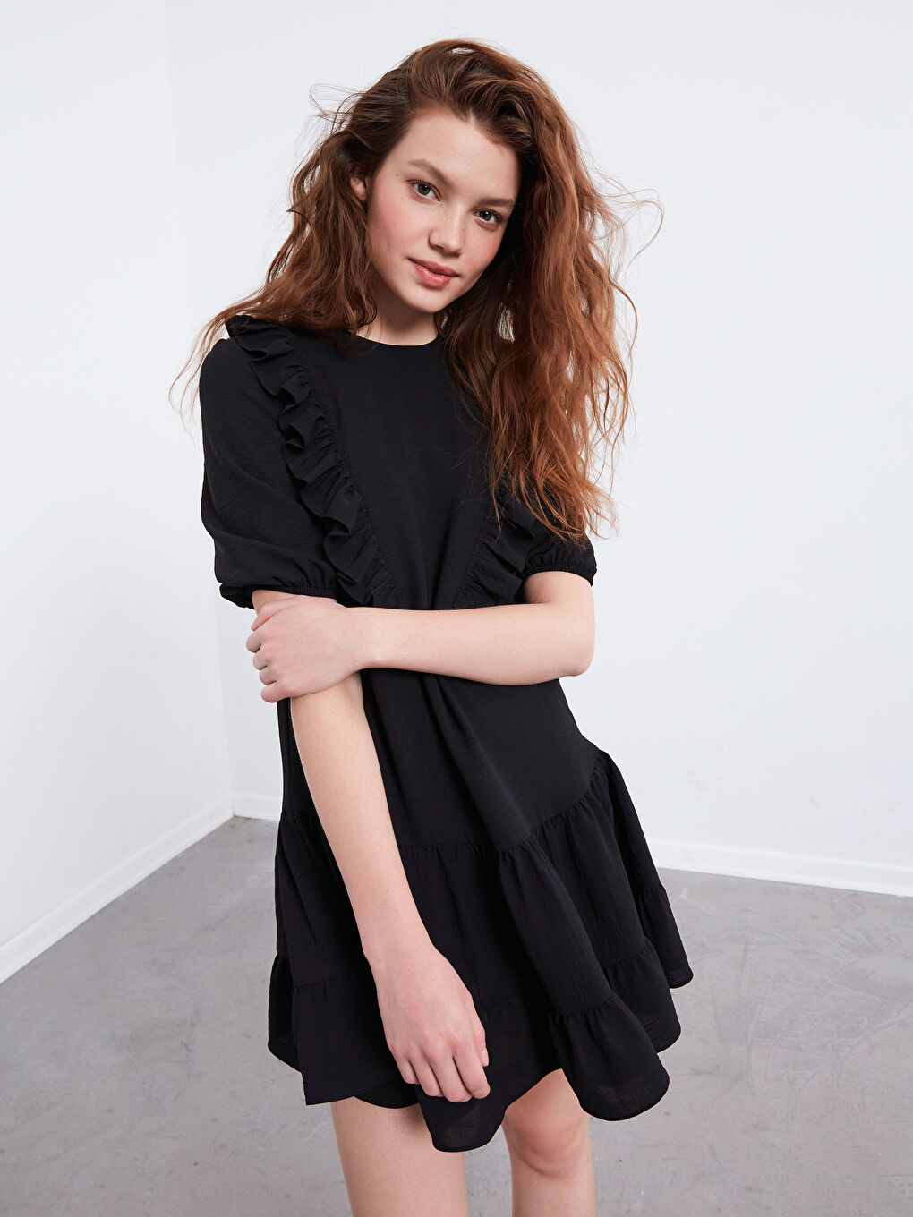 Robe volantée unie-1