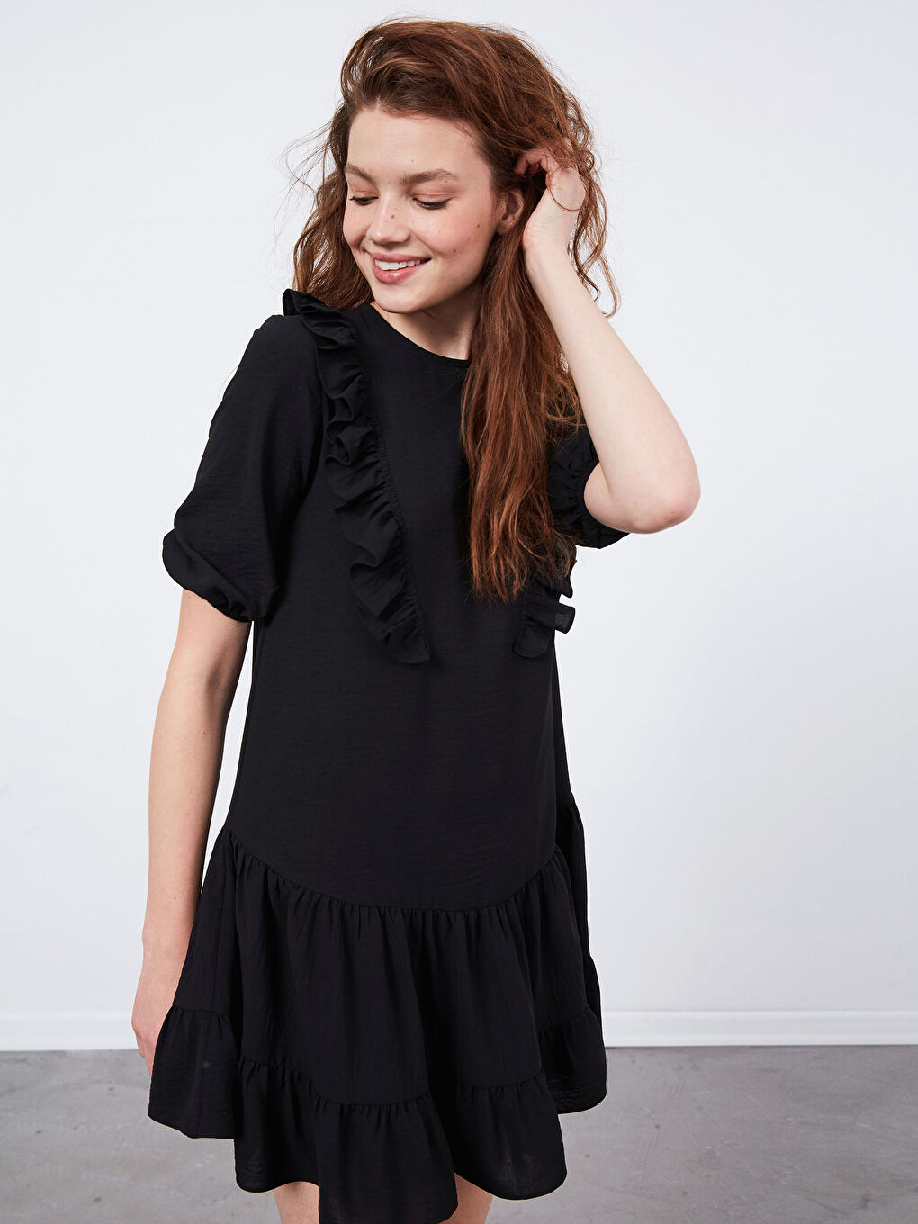 Robe volantée unie-3