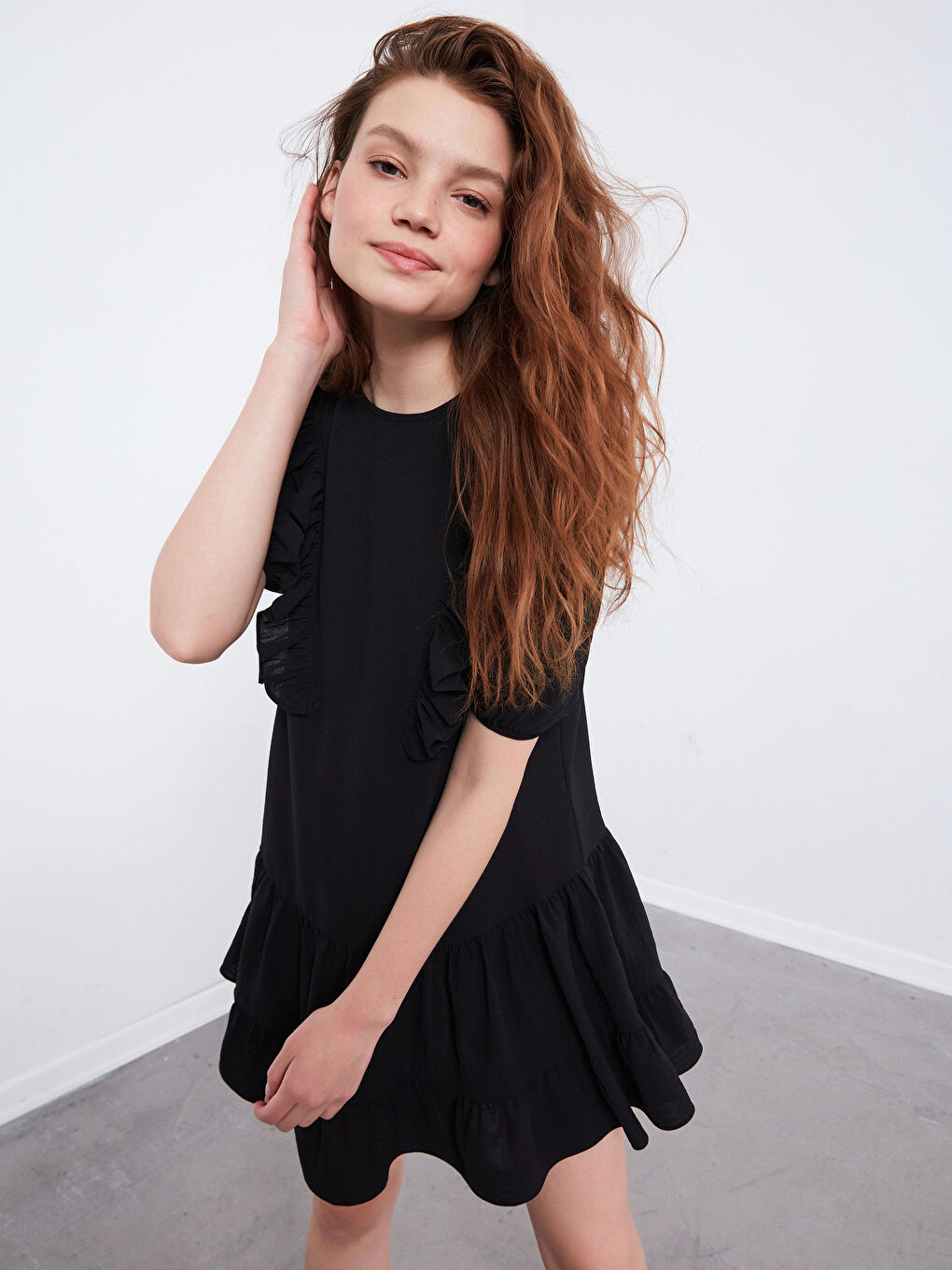 Robe volantée unie-5