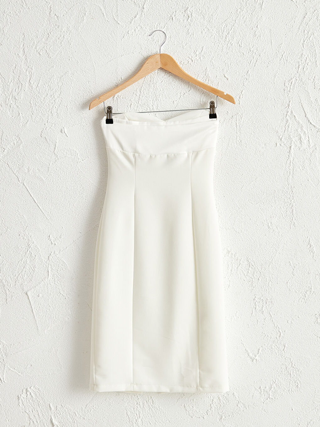 Beyaz Save The Date Dokulu Kumaştan Straplez Elbise-4