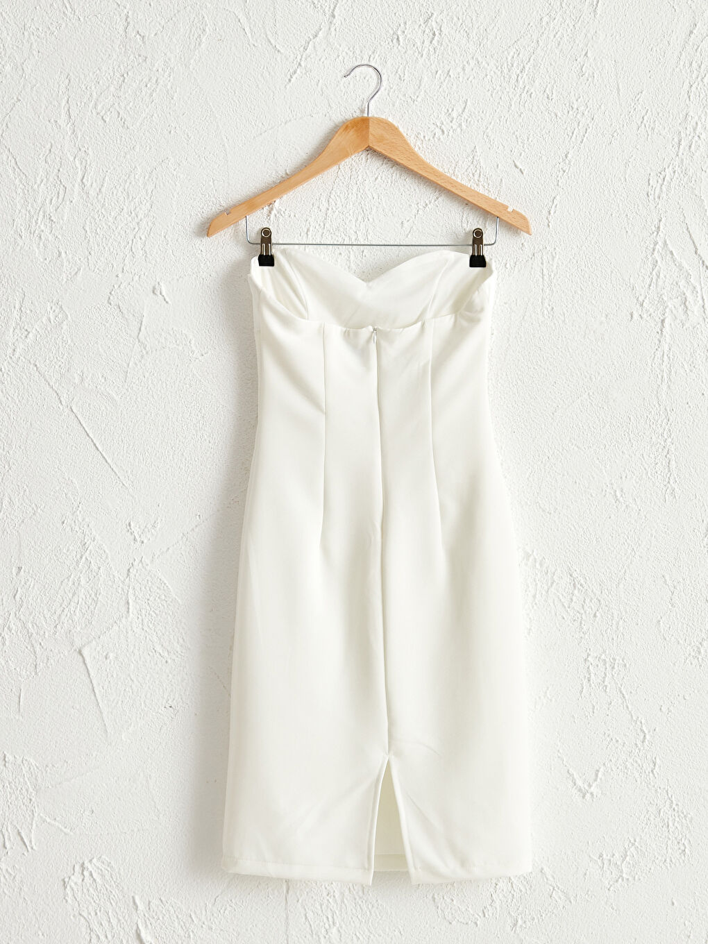 Beyaz Save The Date Dokulu Kumaştan Straplez Elbise-5