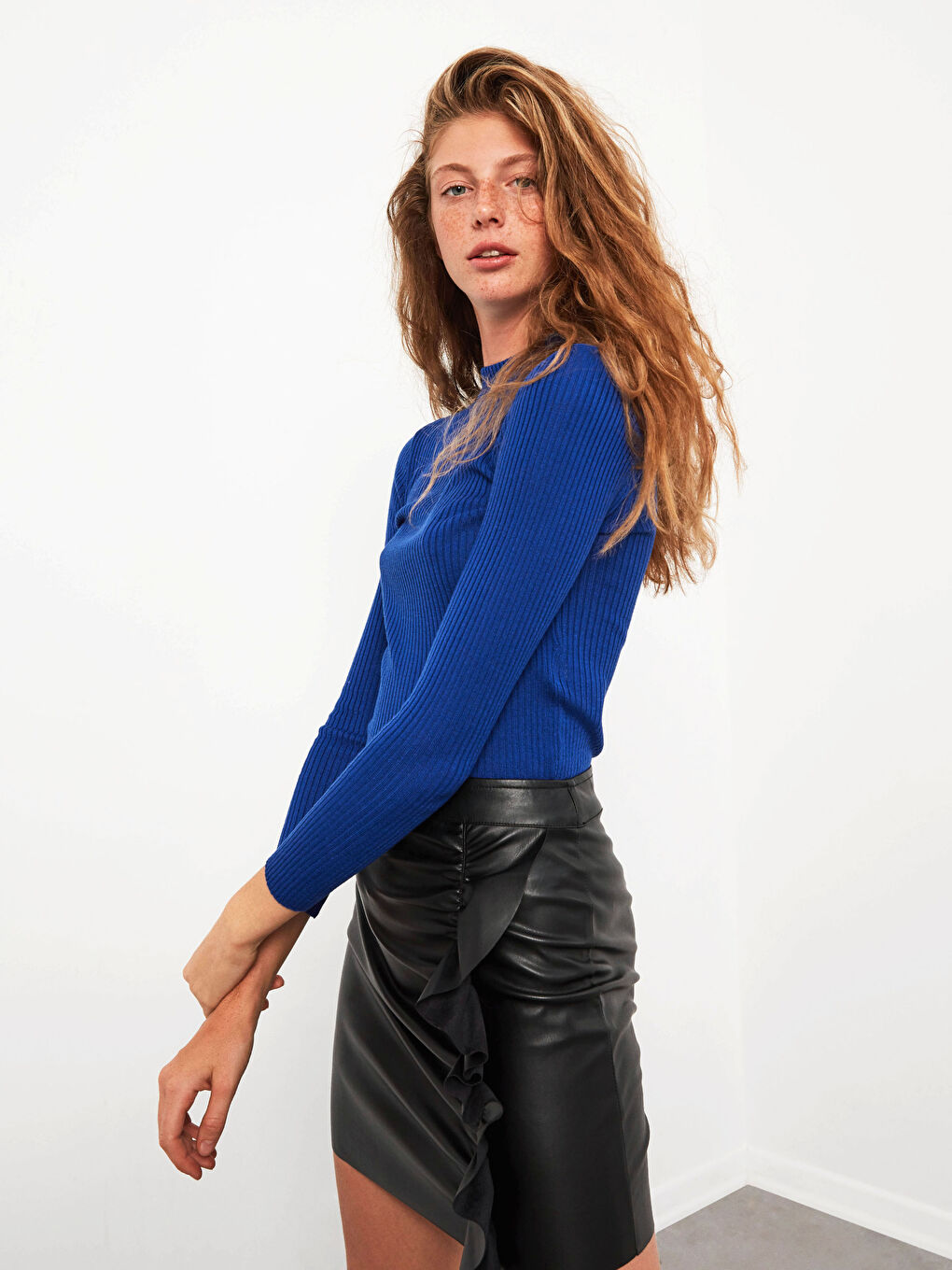 Mavi Yarım Balıkçı Yaka Triko Kazak-2