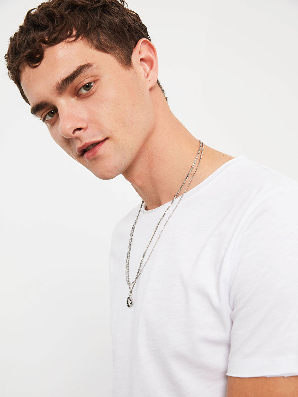 Beyaz Bisiklet Yaka Kısa Kollu Basic Tişört-7