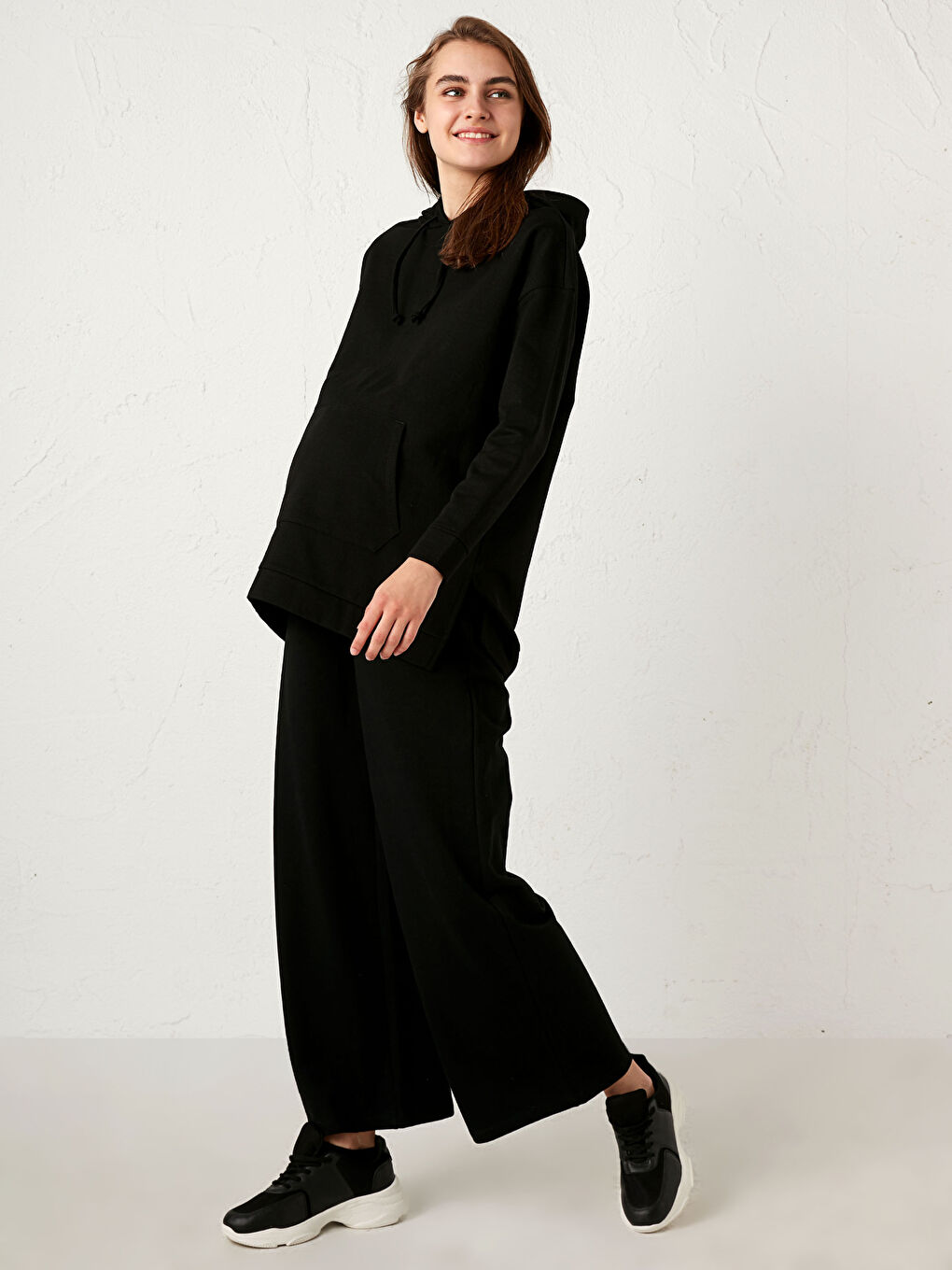 Siyah Geniş Paça Hamile Pantolon-1