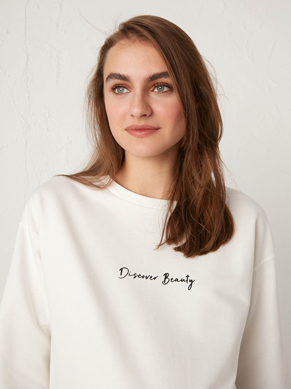 Ekru Slogan Baskılı Hamile Sweatshirt-1