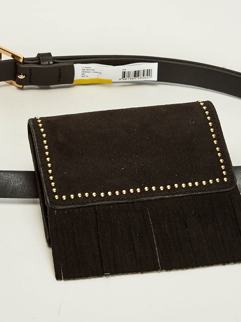 Siyah Deri Görünümlü Mini Püsküllü Çantalı Kemer-2