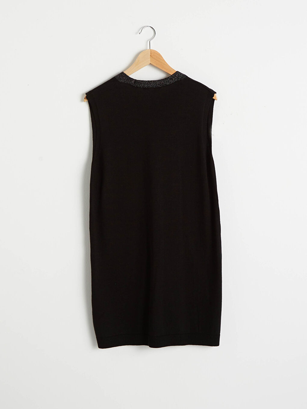 Siyah Kadın Düz Cepli Triko Yelek-1