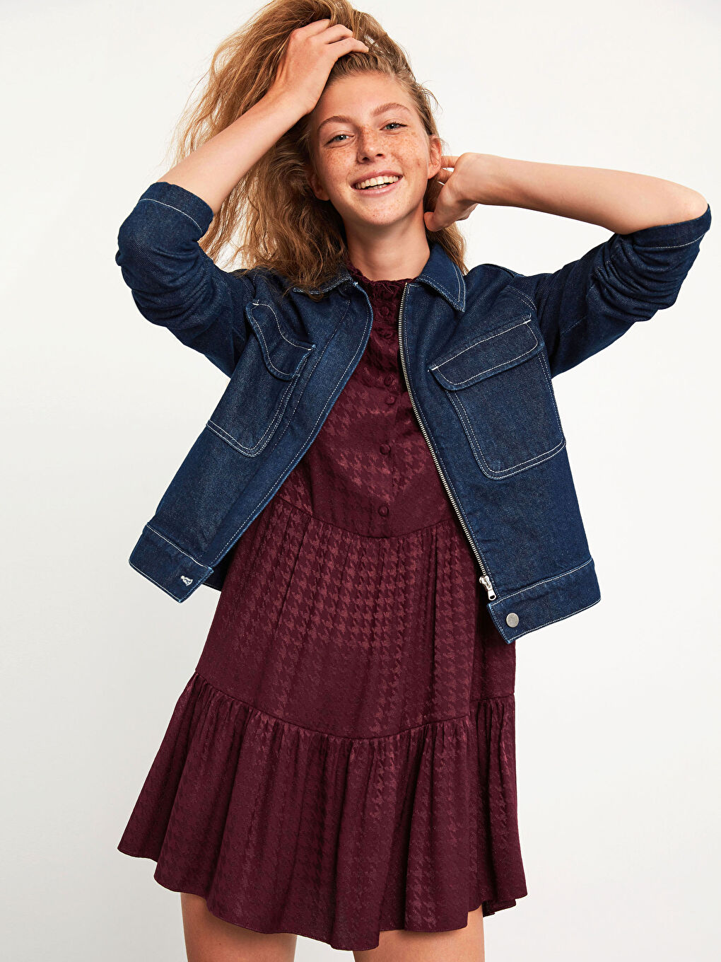 Lacivert Gömlek Yaka Kadın Jean Ceket-3