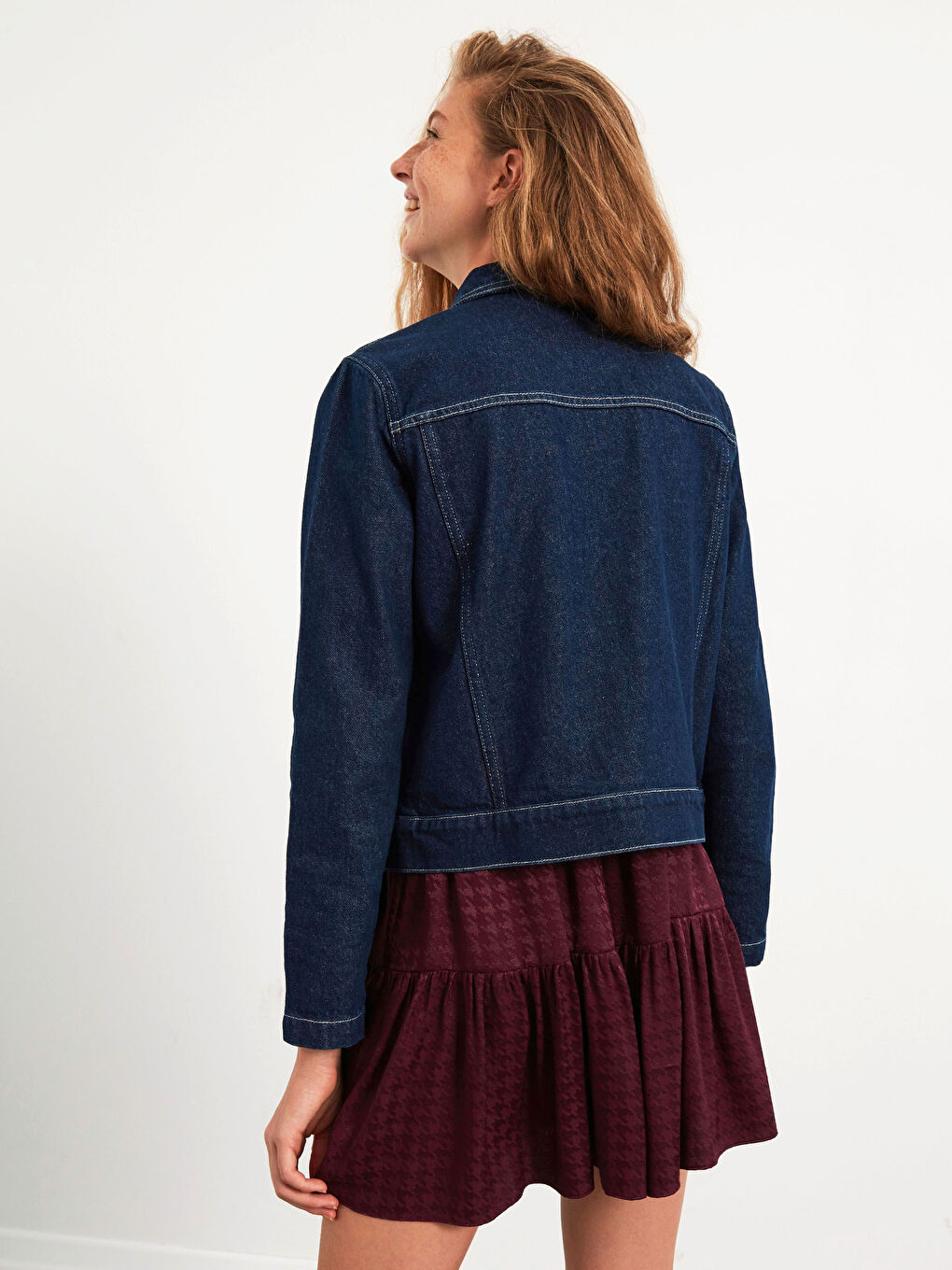Lacivert Gömlek Yaka Kadın Jean Ceket-7