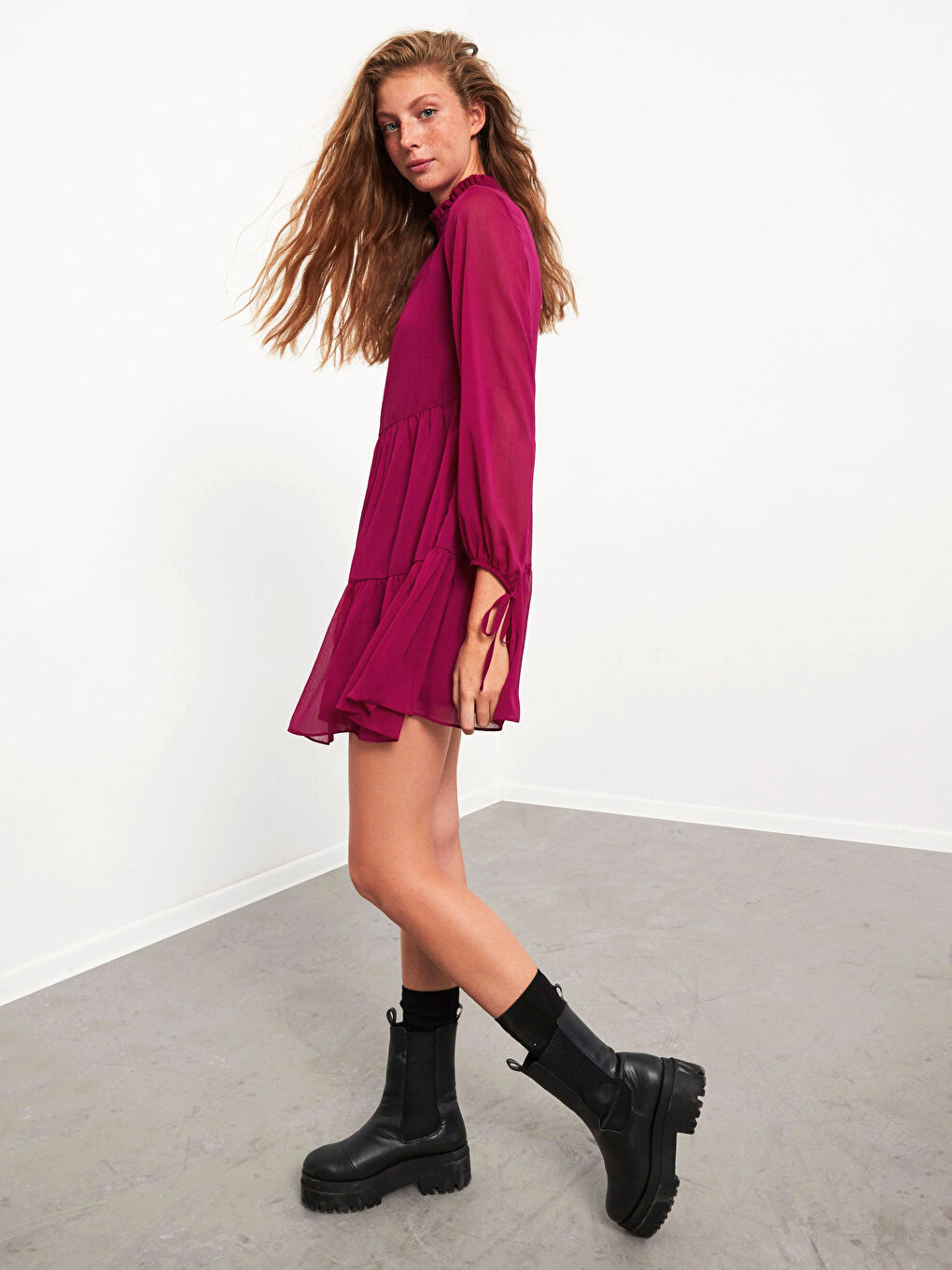 Chiffon Dress made of Textured Fabric-6