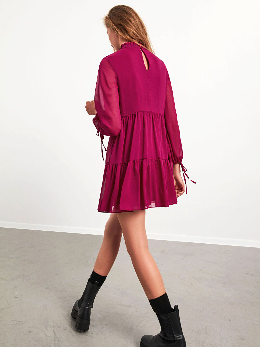 Chiffon Dress made of Textured Fabric-7