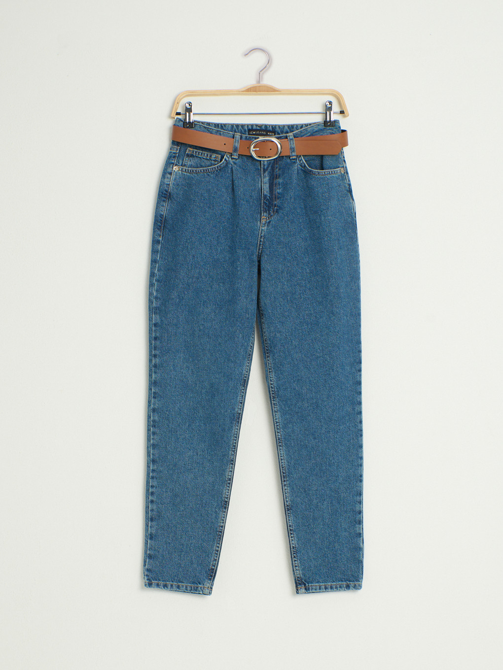 İndigo Kemerli Mom Jean Pantolon-8
