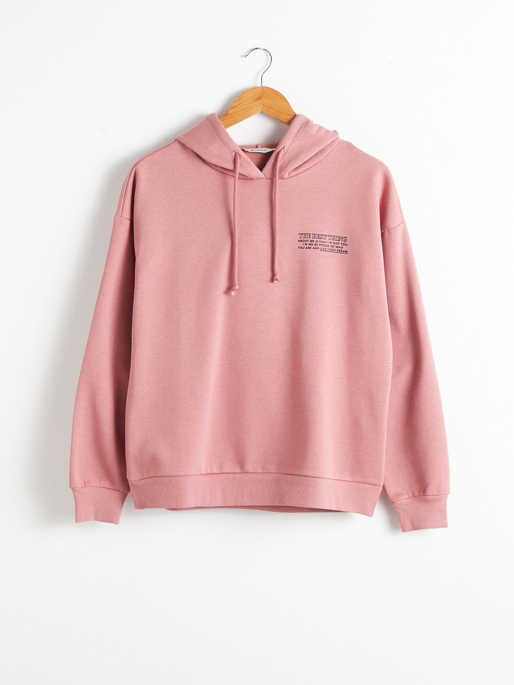 Pembe Yazı Baskılı Kadın Kalın Hoodie-5
