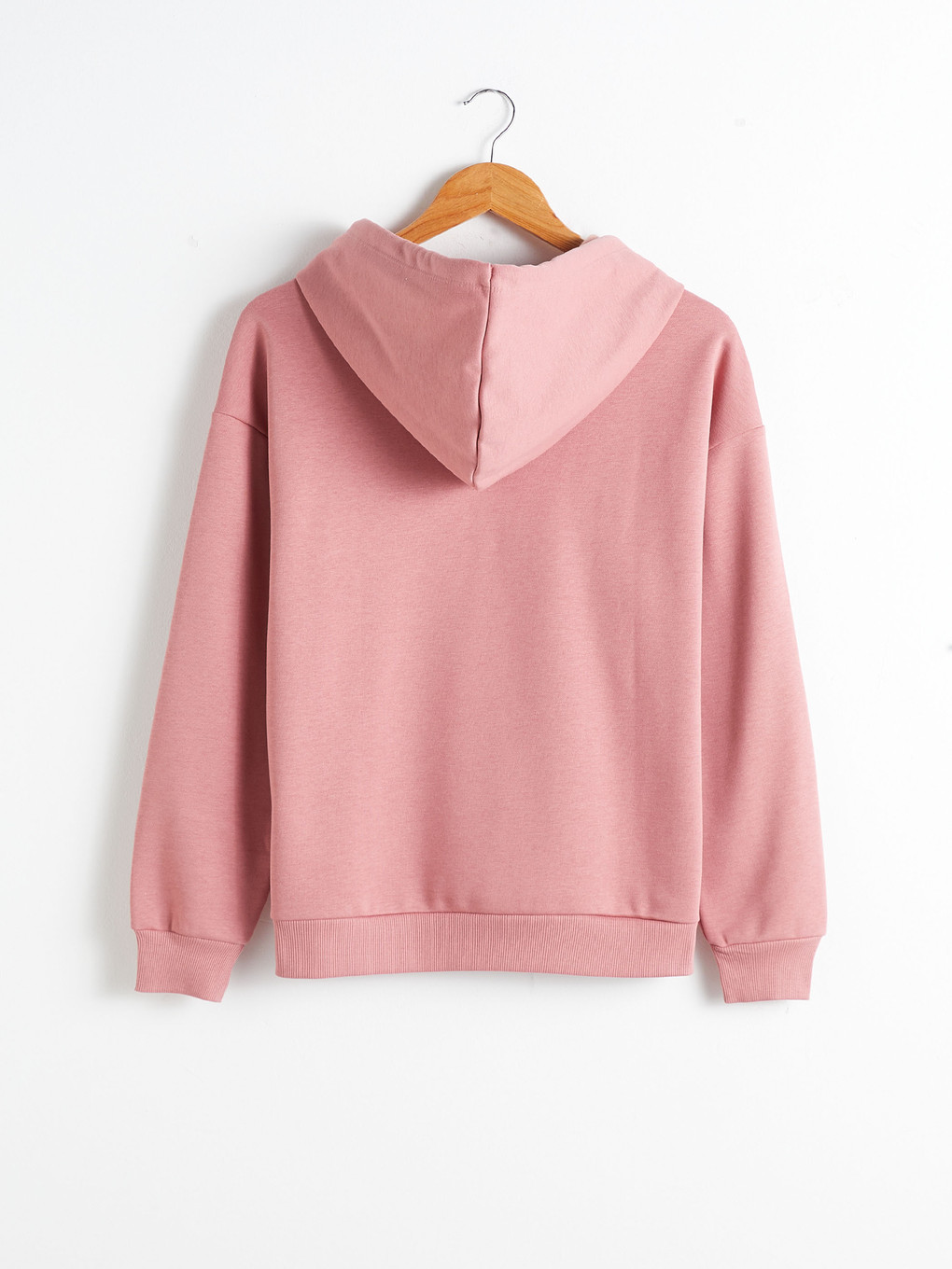 Pembe Yazı Baskılı Kadın Kalın Hoodie-6