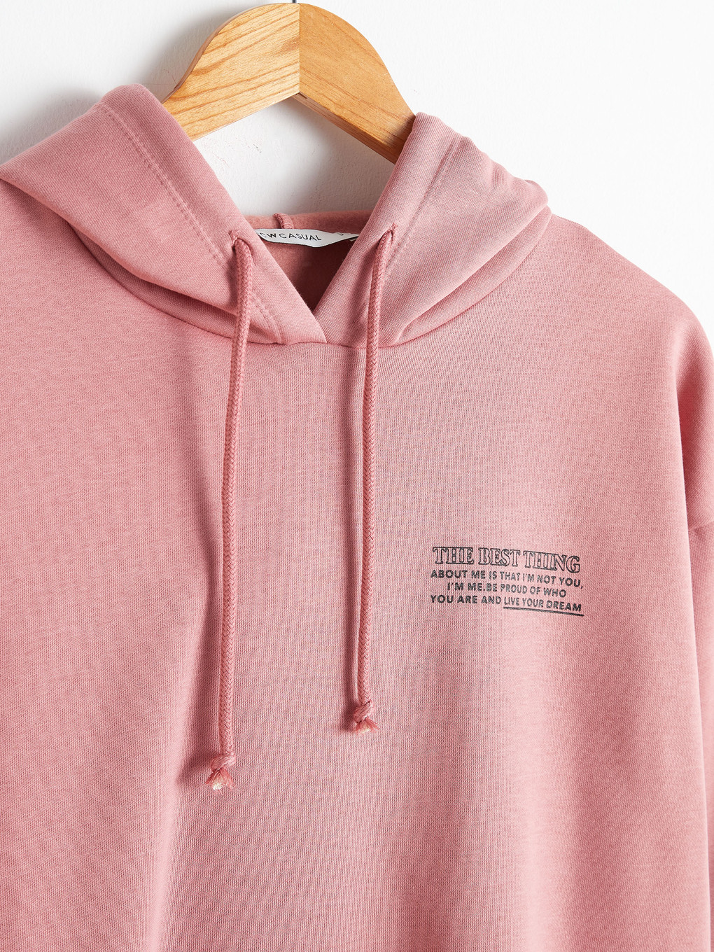 Pembe Yazı Baskılı Kadın Kalın Hoodie-7