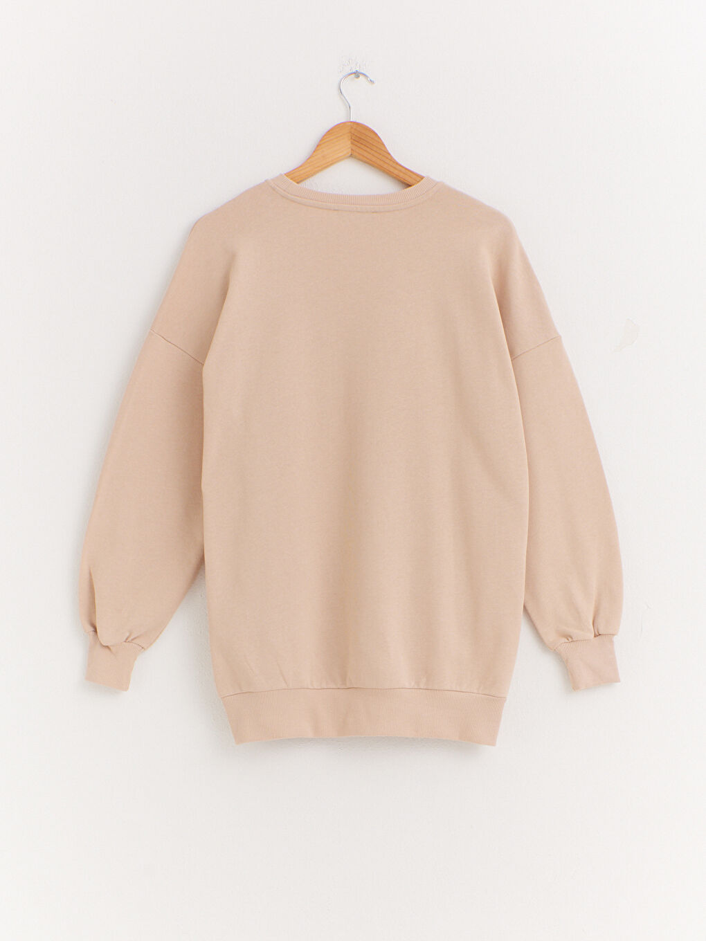 Bej Bisiklet Yaka Baskılı Sweatshirt-1