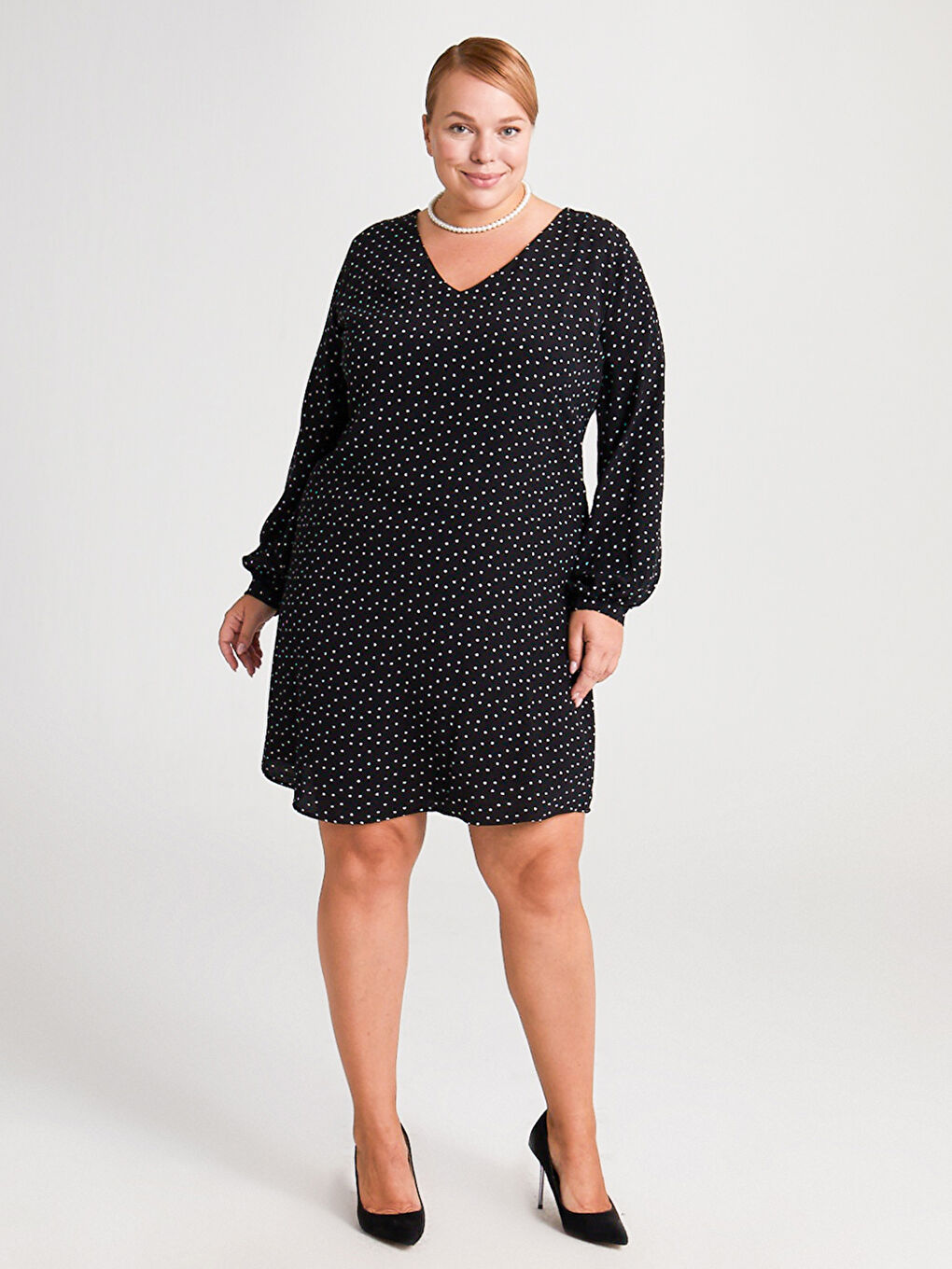 Siyah V Yaka Krep Elbise-2