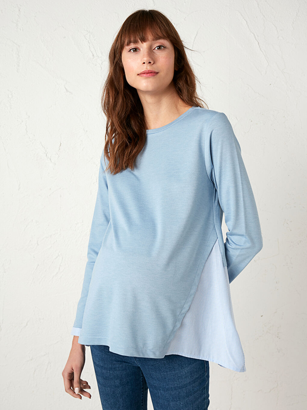 LCWAIKIKI Maternity Crew Neck Plain Maternity Sweatshirt Tunic -0WDH67Z8-GKM
