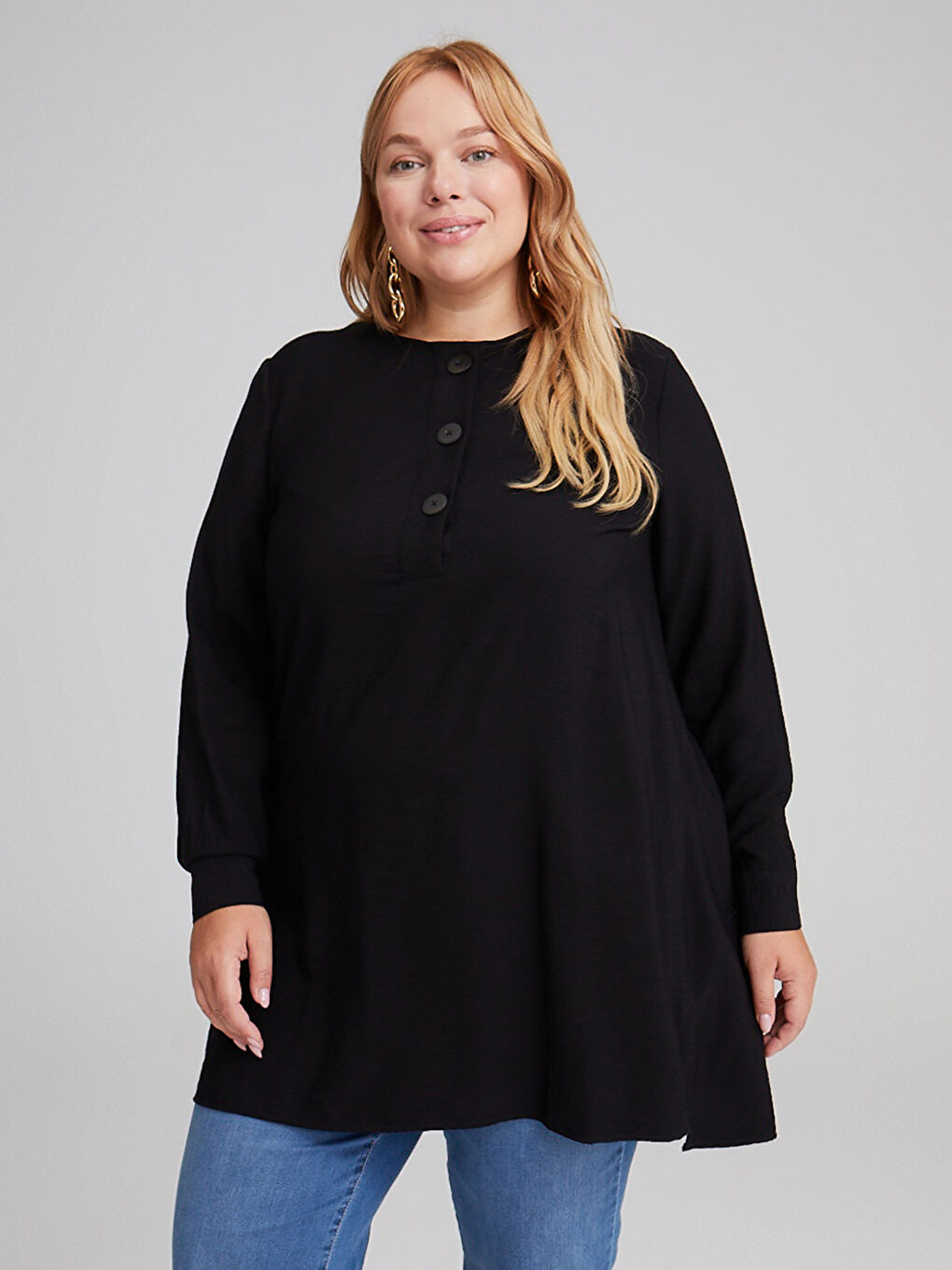 Crew Neck Long Sleeve Women's Tunic-1