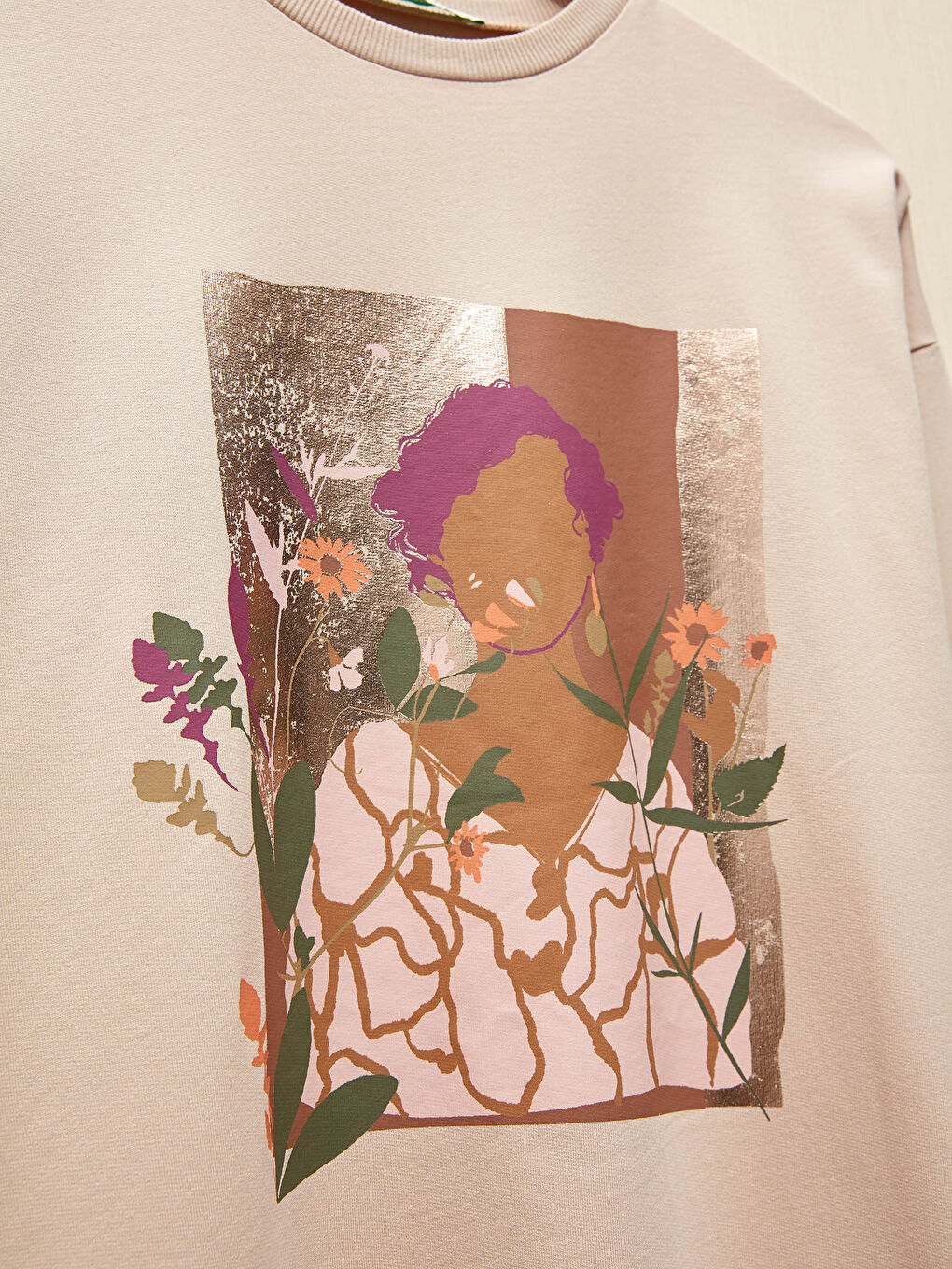 Bej Baskılı Kadın Sweatshirt Tunik