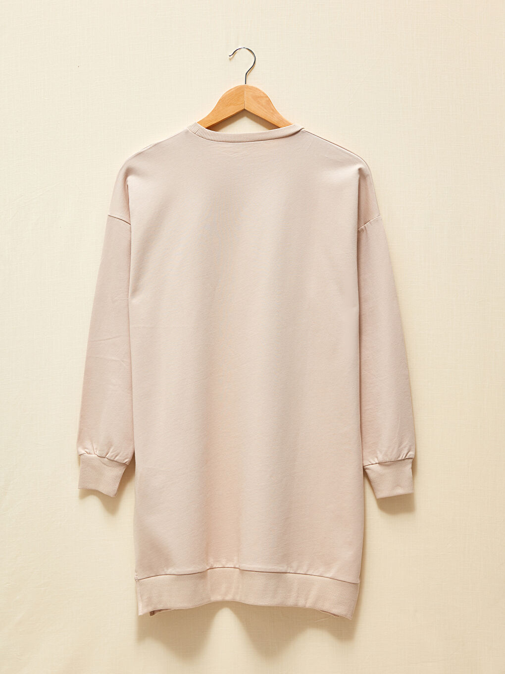 Bej Baskılı Kadın Sweatshirt Tunik-1