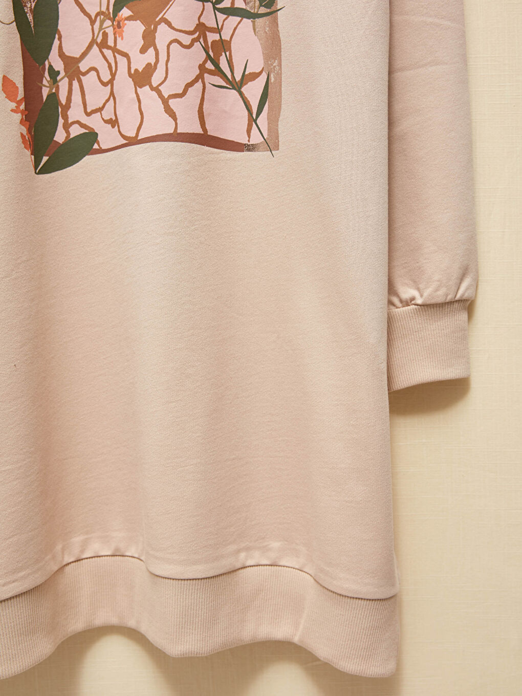 Bej Baskılı Kadın Sweatshirt Tunik-2