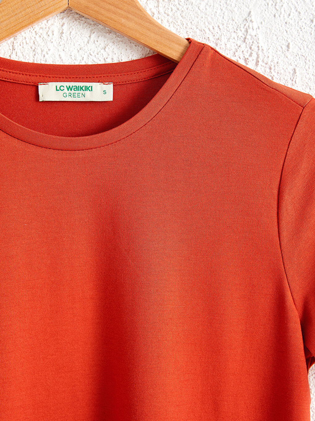 Kahverengi Düz Bisiklet Yaka Tişört-4