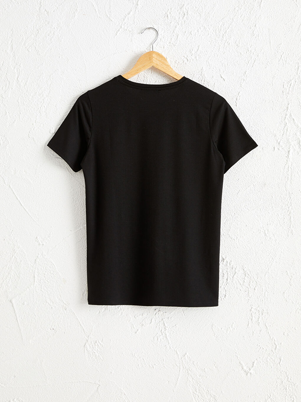 Siyah Düz Bisiklet Yaka Tişört-2