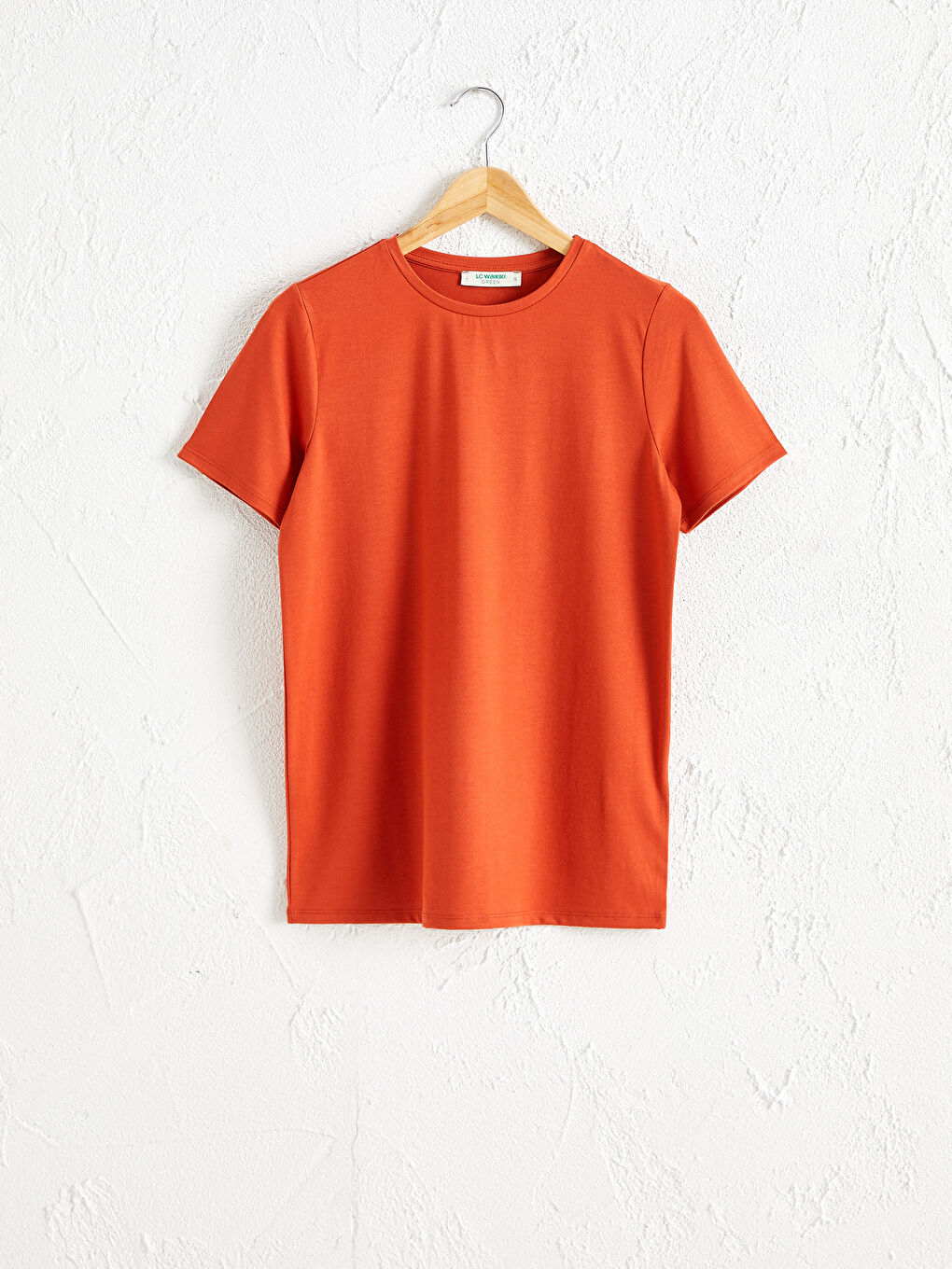 Kahverengi Düz Bisiklet Yaka Tişört