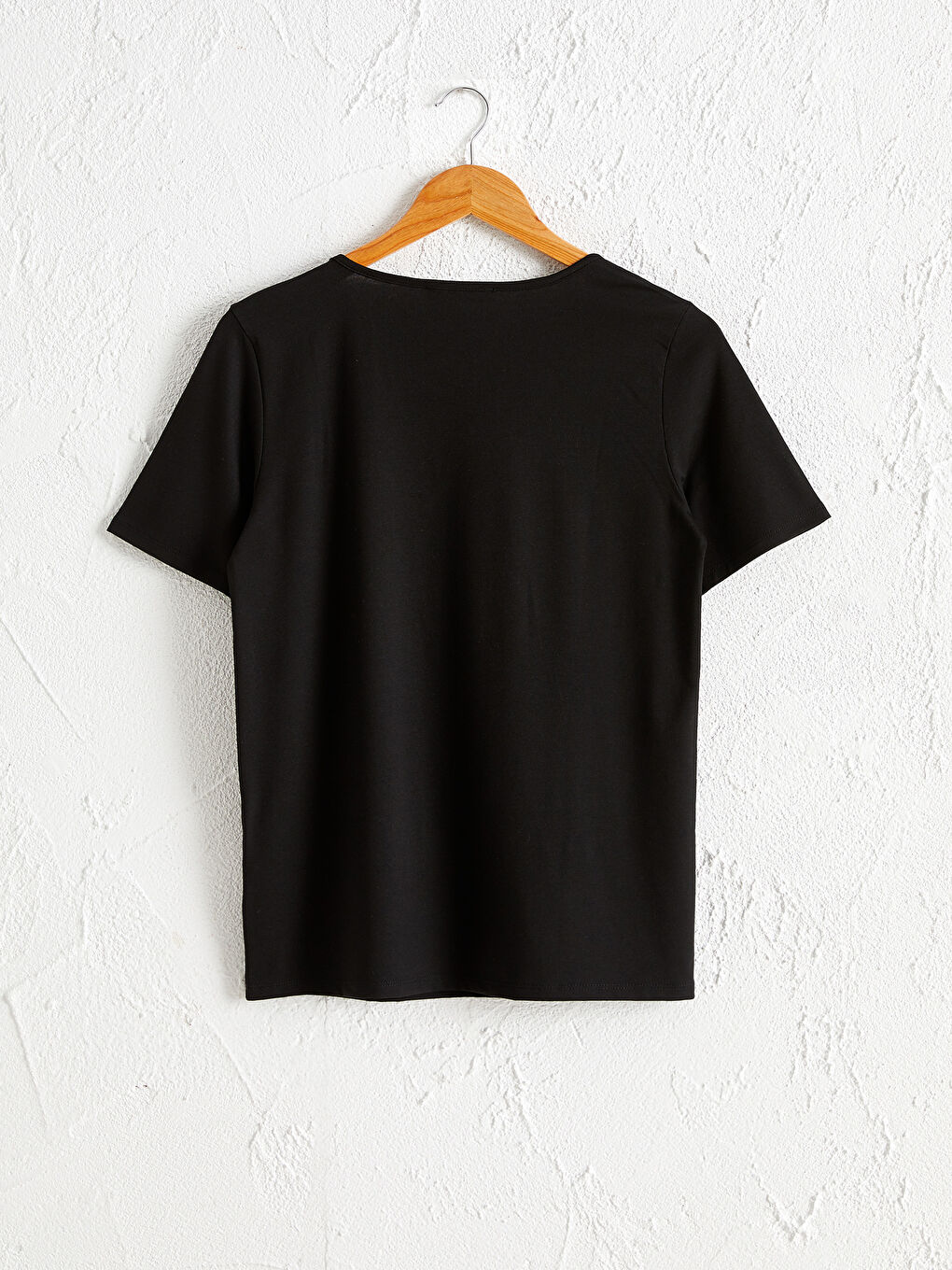 Siyah Düz Bisiklet Yaka Tişört-3