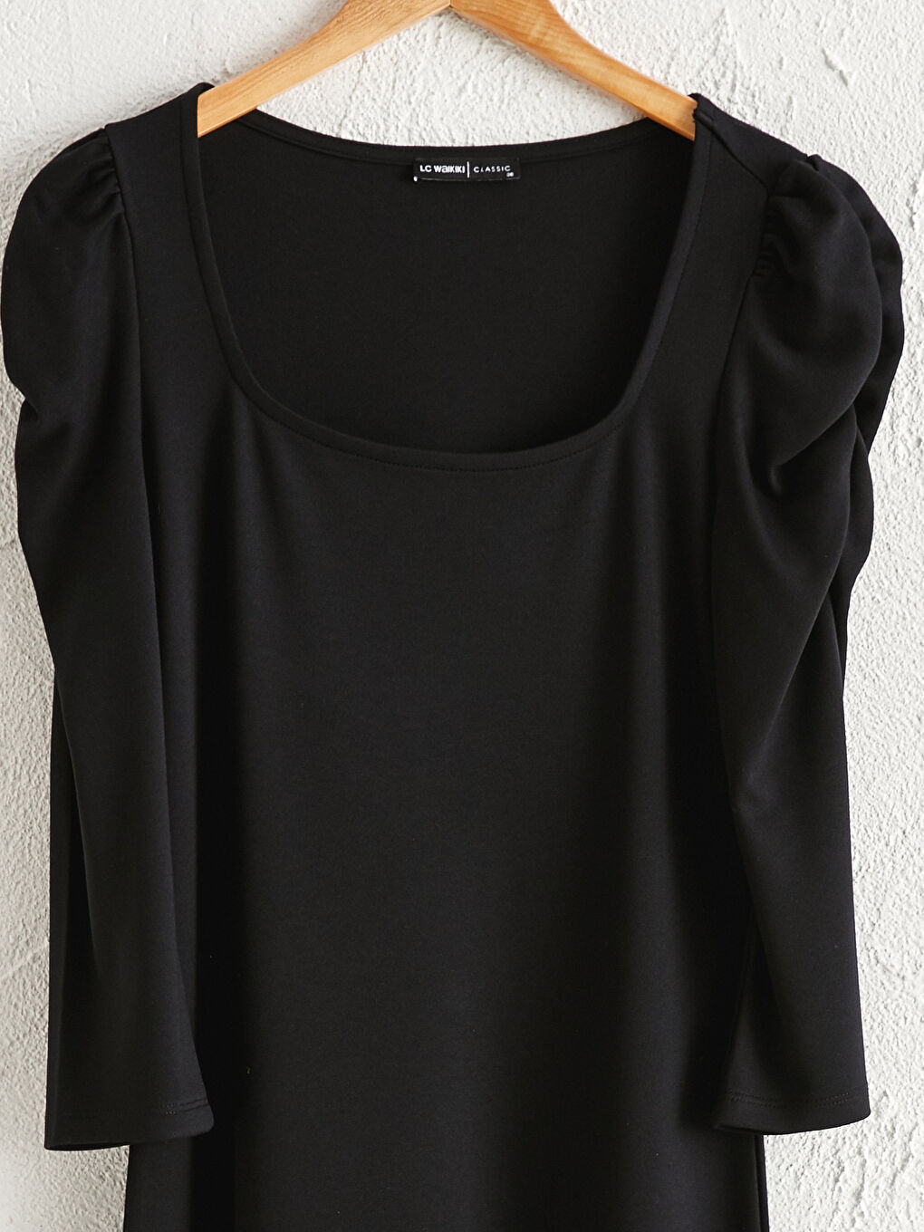 Robe à Col Carré Unie à Manches Longues pour Femmes-8