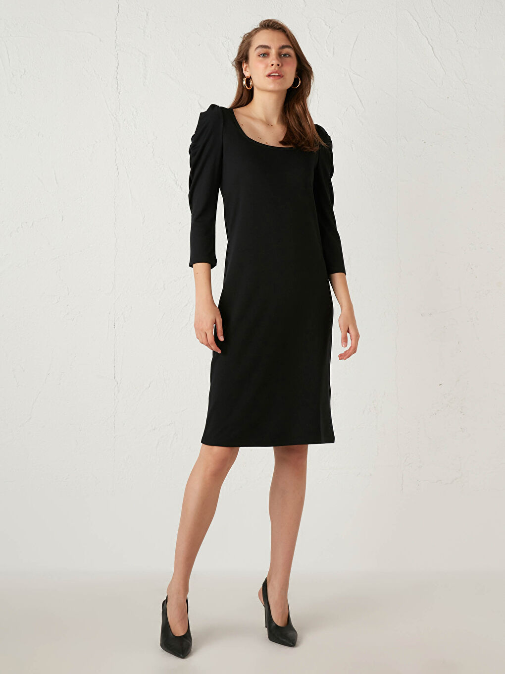 Robe à Col Carré Unie à Manches Longues pour Femmes