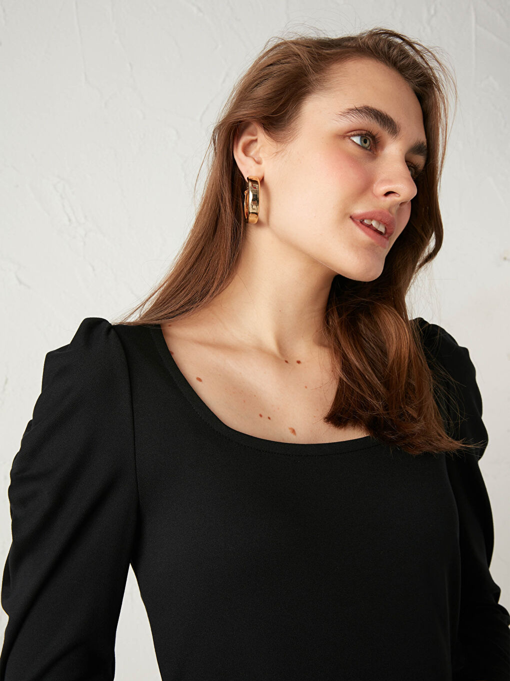 Robe à Col Carré Unie à Manches Longues pour Femmes-5