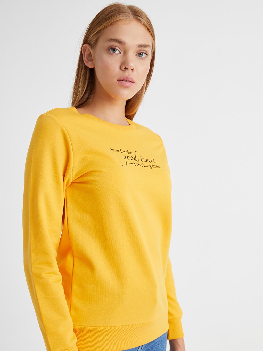 Turuncu Yazı Baskılı Sweatshirt-2