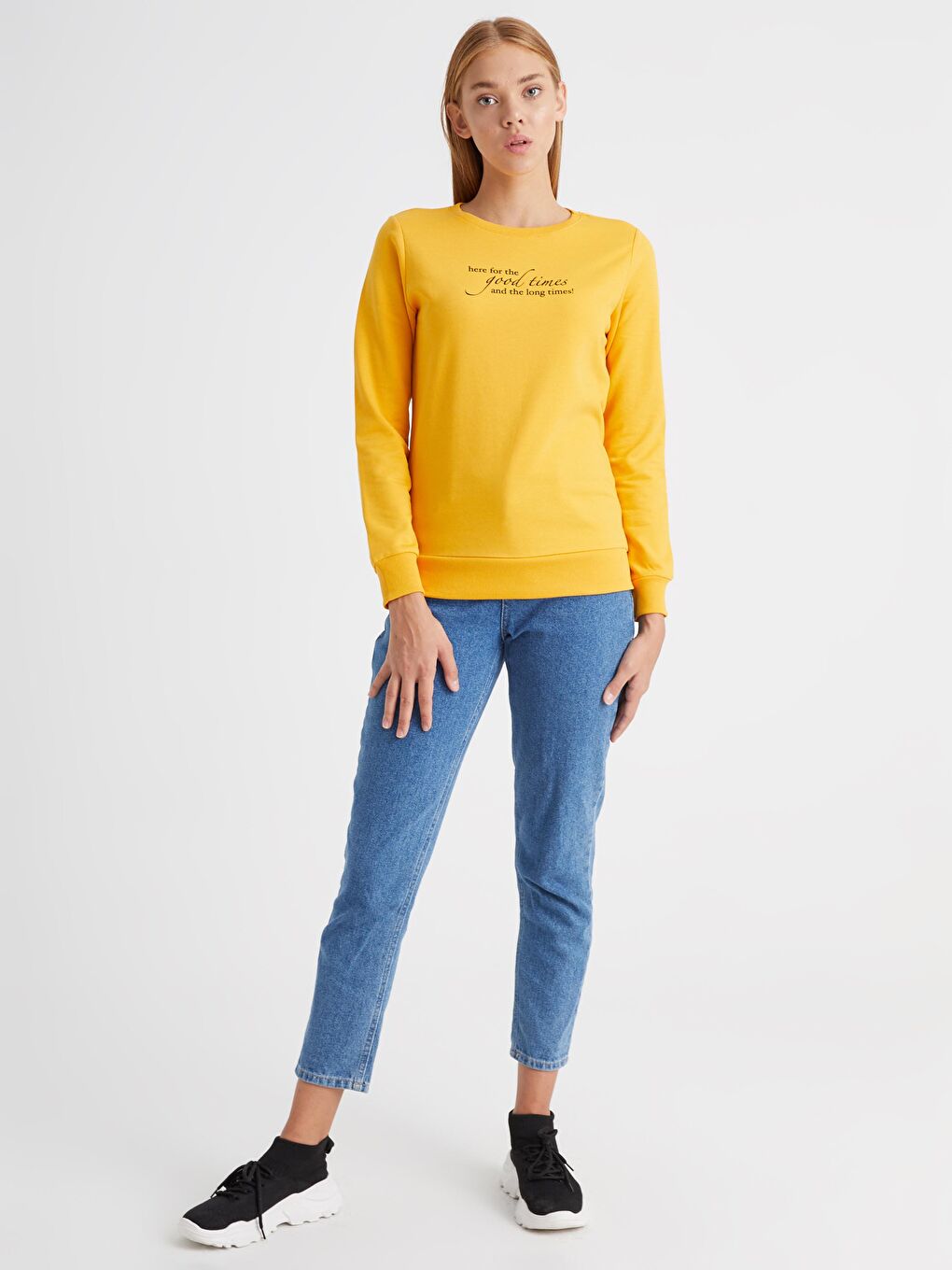 Turuncu Yazı Baskılı Sweatshirt-3