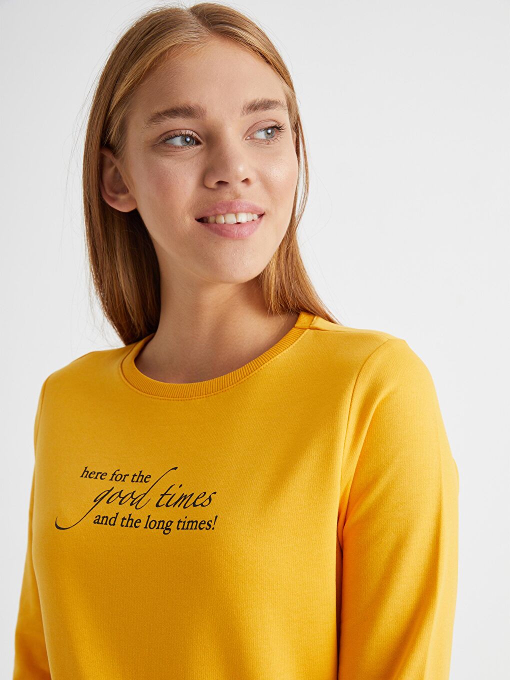 Turuncu Yazı Baskılı Sweatshirt-5