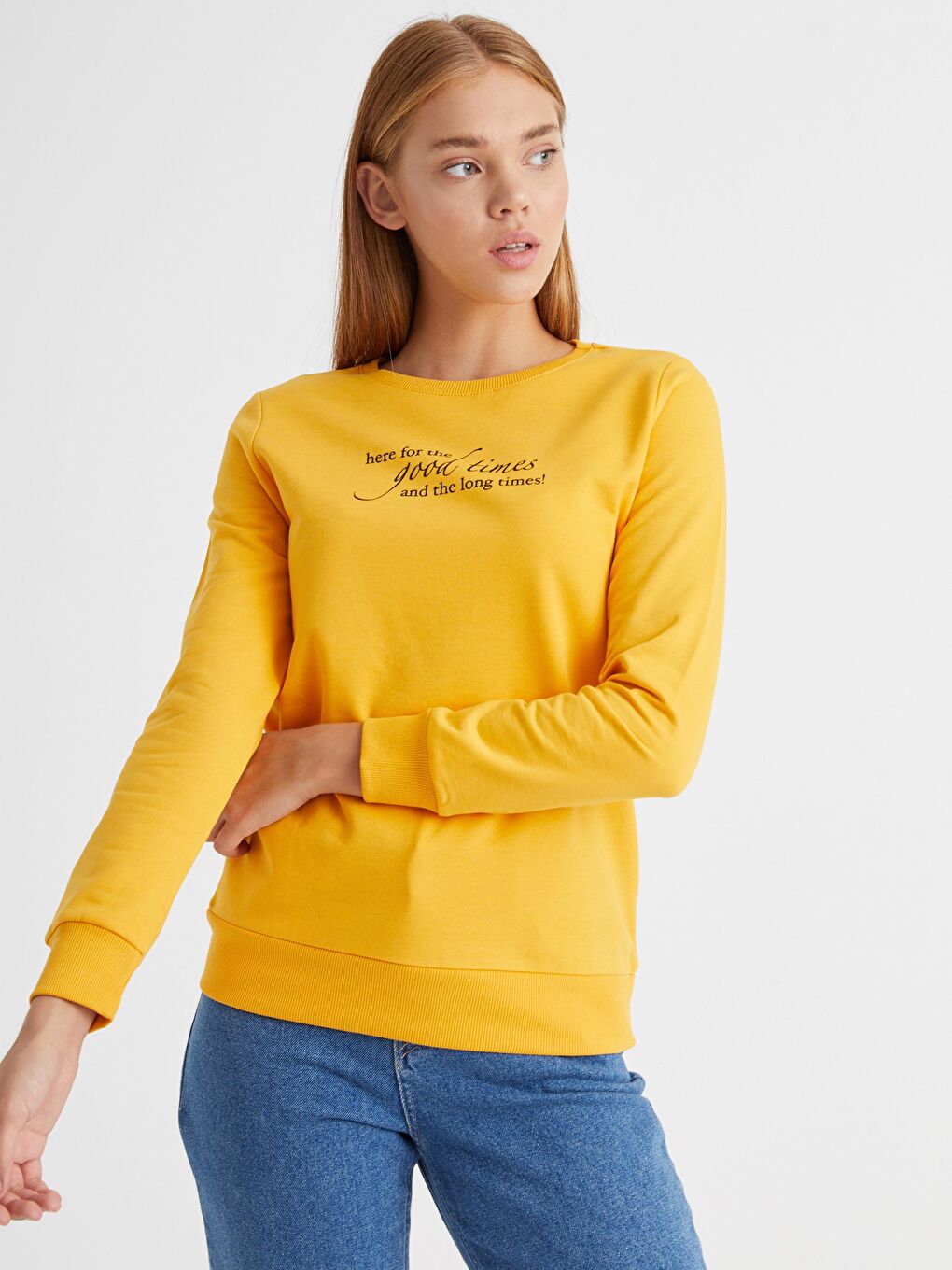 Turuncu Yazı Baskılı Sweatshirt-1