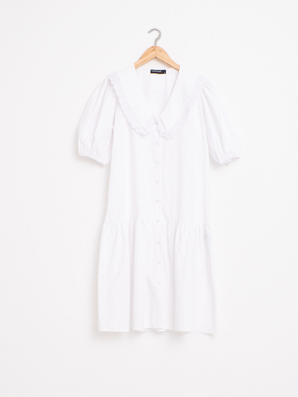 Beyaz Appleline Fisto Detaylı Poplin Elbise-13