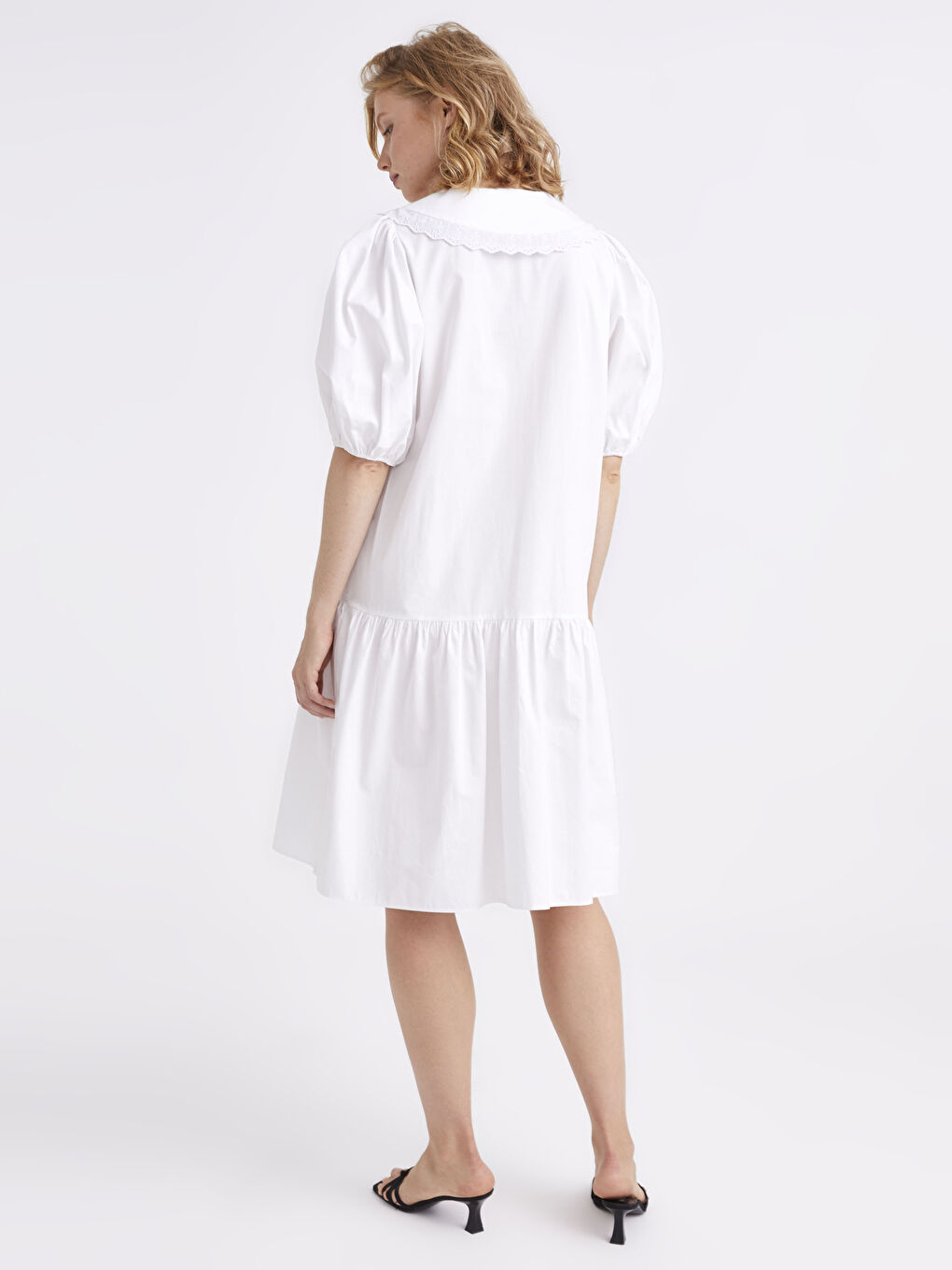 Beyaz Appleline Fisto Detaylı Poplin Elbise-12