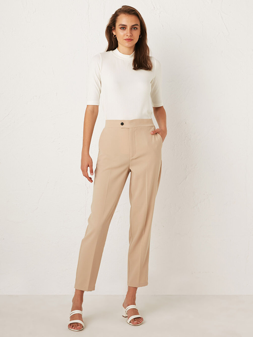 Ankle Length Stripe Detailed Crepe Trousers-1